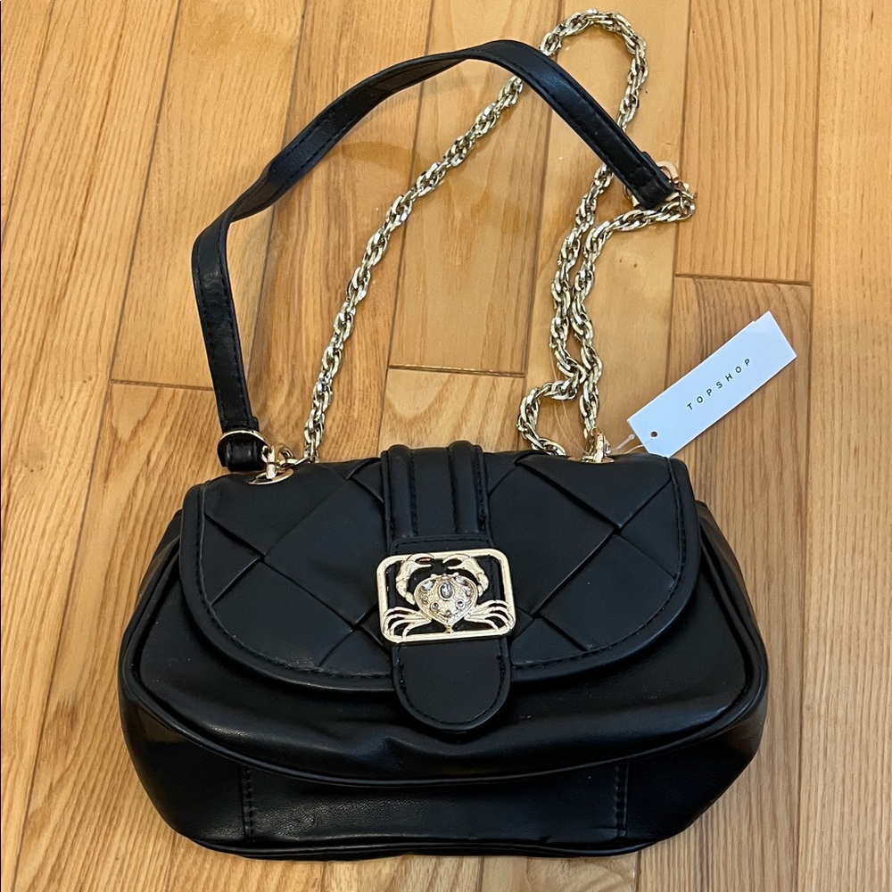 Topshop Black Shoulder Bag with Gold Chain